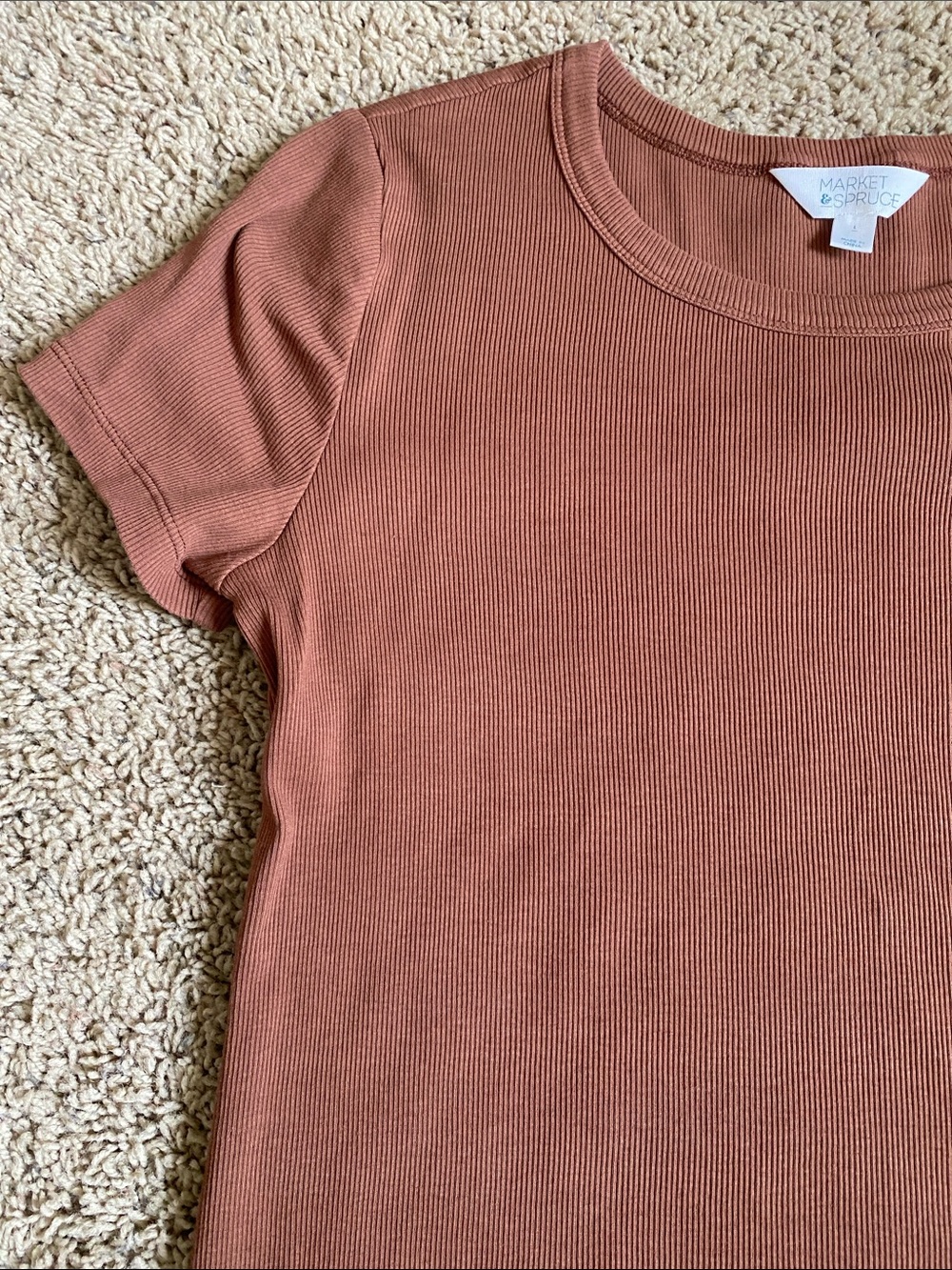 Market & Spruce Ribbed Short Sleeve Tee - Rust - Picture 3 of 4